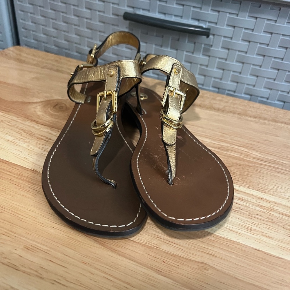 Tory Burch Trent Flat Sandals 6.5 M Gold